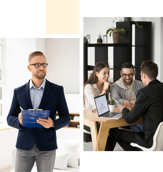 Businessman presenting with a tablet and colleagues discussing in a meeting room.